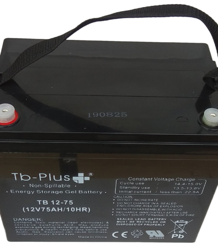 Batería GEL 75 Ah 12V marca TB PLUS. Envío Gratis!