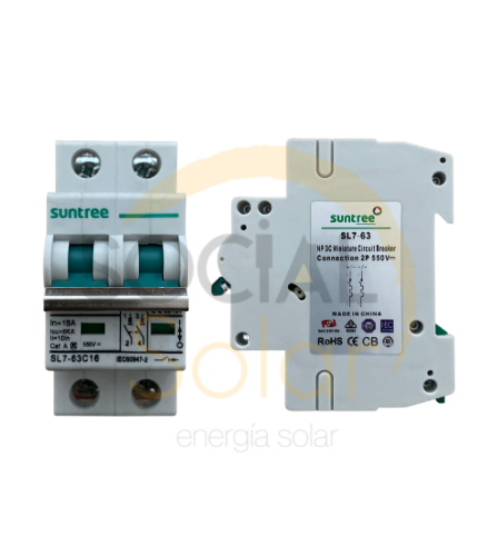 Breaker DC 2P 550 DCV 16A marca Suntree. Incluye Envío.