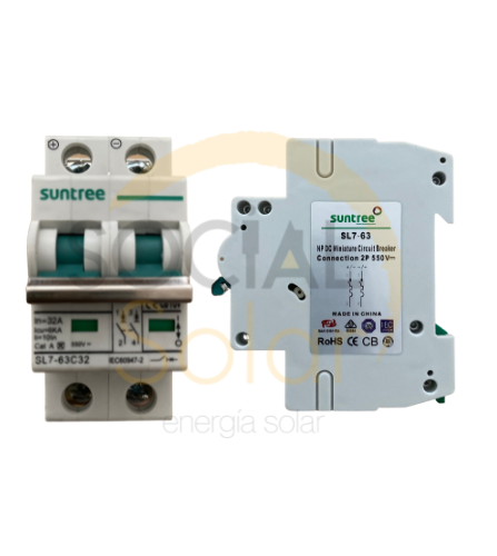 Breaker DC 2P 550 DCV 32A marca Suntree. Incluye Envío.