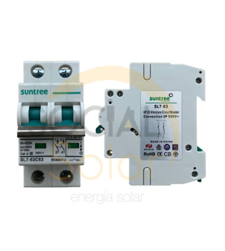 Breaker DC 2P 550 DCV 63A marca Suntree. Incluye Envío.
